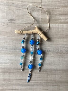 New Handmade Beaded Sun Catcher with Wire, Driftwood